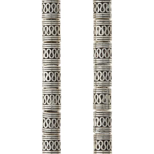 Silver Snake Carved Metal Tube Beads, 9mm by Bead Landing™